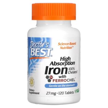 Doctor's Best High Absorption Iron (легкоусвояемое железо) 100% Chelated with Ferrochel 120 таблеток