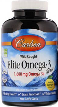 Carlson Labs Elite Omega-3 Gems (Поймано в диких условиях со вкусом лимона) 1600 мг 90 капсул
