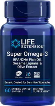 Life Extension Super Omega-3 EPA/DHA Fish Oil Sesame Lignans & Olive Extract (Супер Омега-3 EPA/DHA Рыбий жир, Лигнаны Кунжута и экстракт Оливы) 60 кишечнорастворимых капсул