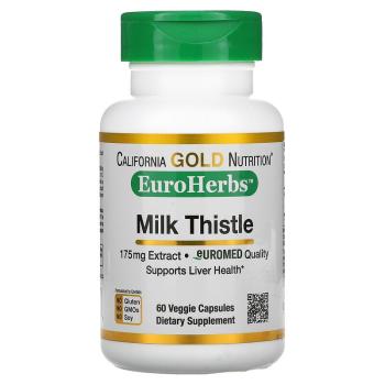 California Gold Nutrition EuroHerbs Milk Thistle (экстракт расторопши европейское качество) 175 мг 60 вегетарианских капсул