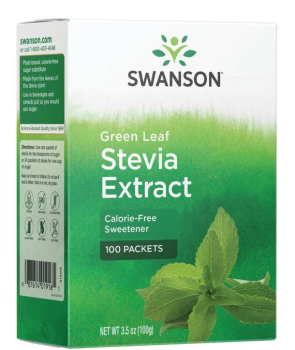 Swanson Green Leaf Stevia Extract (Экстракт зеленых листьев стевии) 100 пакетиков, срок годности 07/2025