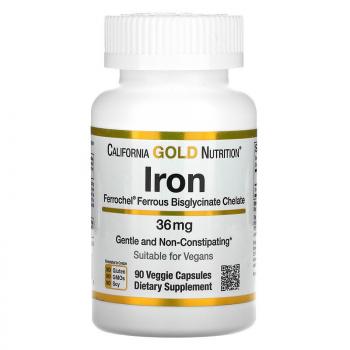 California Gold Nutrition Ferrochel Iron (Bisglycinate) железо (бисглицинат) 36 мг 90 капсул