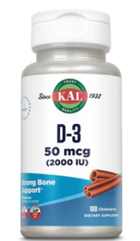 KAL D-3 50 mcg 2000 IU Sugarless (Витамин D-3) без сахара корица 50 мкг (2000 МЕ) 100 жевательных таблеток