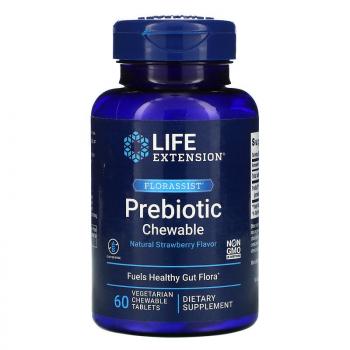 Life Extension FLORASSIST Prebiotic Chewable (пребиотики) с натуральным клубничным вкусом 60 жевательных таблеток