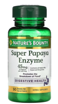 Nature's Bounty Super Papaya Enzyme (Суперфермент папайи) Мята 15 мг 90 жевательных таблеток