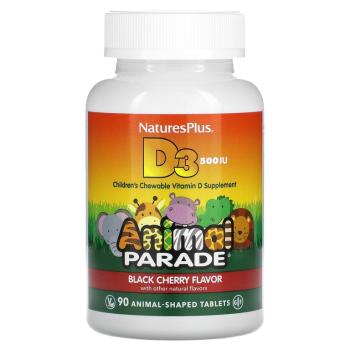 NaturesPlus Animal Parade Vitamin D3 (витамин D3 для детей) со вкусом натуральной черешни 500 МЕ 90 таблеток