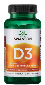Swanson Vitamin D3 High Potency (Витамин D3  Высокая эффективность) 1000 мкг 250 капсул, срок годности 04/2025