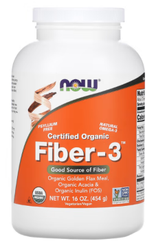 NOW Fiber-3 Certified Organic (Органические пищевые волокна) 454 г