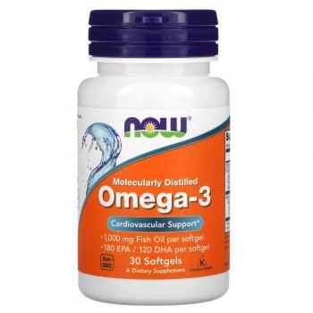 NOW Omega-3 1000 мг Молекулярная дистилляция 30 капсул