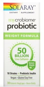 Solaray Mycrobiome Probiotic Weight Management 50 Bn 18 Strain Once Daily (Пробиотик 18 штамов раз в день) 50 млрд КОЕ 30 кишечнорастворимых растительных капсул