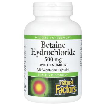 Natural Factors Betaine Hydrochloride (HCl) with Fenugreek (бетаина гидрохлорид с пажитником) 500 мг 180 капсул