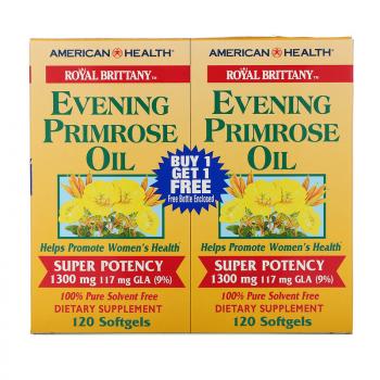 American Health Royal Brittany Evening Primrose Oil (масло первоцвета вечернего) 1300 мг 2 флакона 120 капсул в каждом