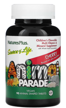 NaturesPlus Source of Life Animal Parade Children's Chewable Multi-Vitamin & Mineral Supplement (детская мультивитаминно-минеральная добавка) вишня 90 таблеток в форме животных