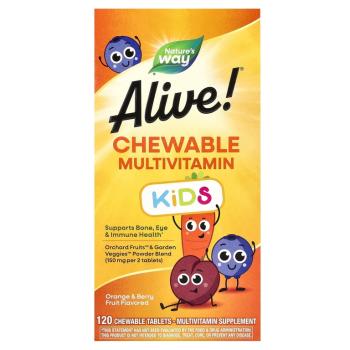 дубль Nature's Way Alive! Chewable MultiVitamin Kids (Детский жевательный мультивитамин) вкус апельсина и ягод 120 жевательных таблеток