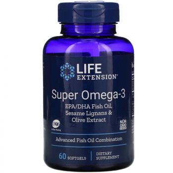 Life Extension Super Omega-3 EPA/DHA Fish Oil Sesame Lignans & Olive Extract 60 капсул