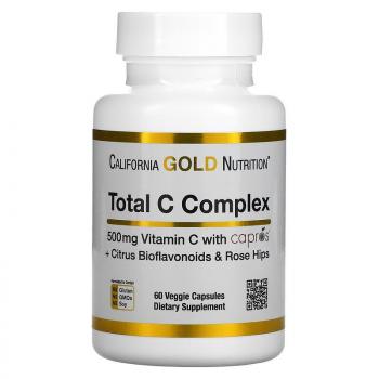 California Gold Nutrition Total C Complex (комплекс с витамином C и Capros цитрусовыми биофлавоноидами и шиповником) 500 мг 60 вег. капсул