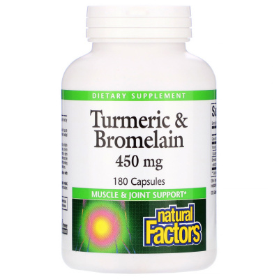 Natural Factors Turmeric & Bromelain (Куркума и бромелаин) 450 мг 180 капсул