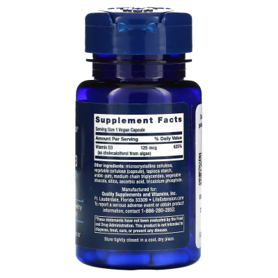Life Extension Vegan Vitamin D3 (Веганский витамин D3) 125 мкг (5000 МЕ) 60 вег. капсул