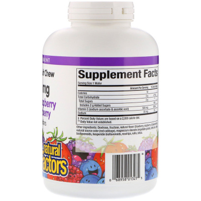 Natural Factors 100% Natural Fruit Chew Vitamin C (витамин С) черника, малина и бойзенберри 500 мг 180 жевательных вафель