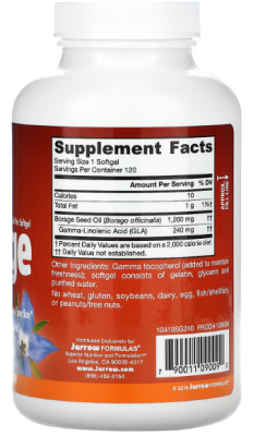Jarrow Formulas Borage GLA-240 (Огуречник 240 мг ГЛК) 1200 мг 120 гелевых капсул