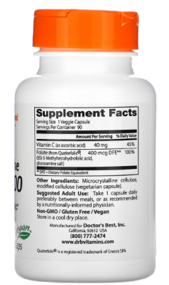 Doctor's Best Fully Active Folate 400 with Quatrefolic (Полностью активный фолат 400 с кватрефоликом) 400 мкг 90 капсул