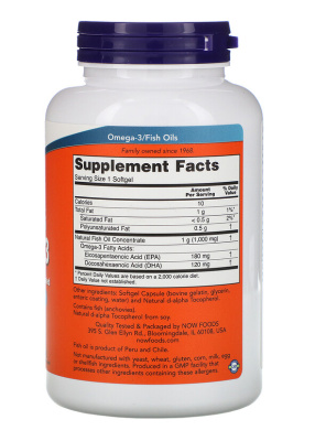 NOW Omega-3 Molecularly Distilled Enteric Coated (Омега-3 молекулярная очистка Кишечнорастворимое покрытие) 180 гелевых капсул