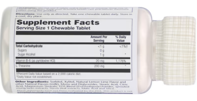 Solaray L-Theanine Chewable (L-теанин) без сахара лимон-лайм 200 мг 30 жевательных таблеток