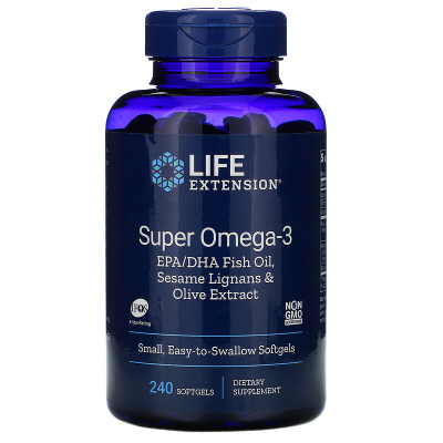 Life Extension Super Omega-3 EPA/DHA Fish Oil Sesame Lignans & Olive Extract 240 капсул
