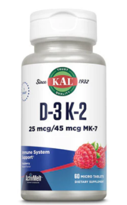KAL D-3 & K-2 (Витамины D3 и K2) вкус малины 25/45 мкг 60 микро таблеток