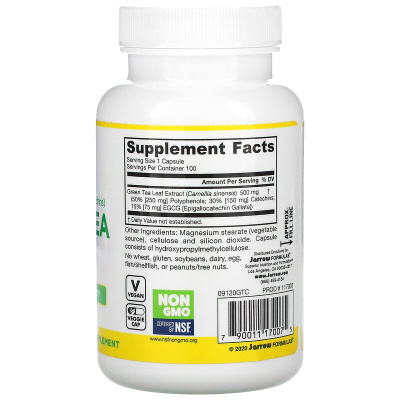 Jarrow Formulas Green Tea (зеленый чай) 500 мг 100 капсул
