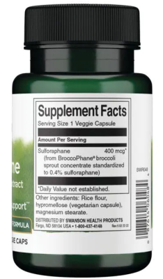 Swanson Sulforaphane from Broccoli Sprout Extract (Сульфорафан из экстракта ростков брокколи) 400 мкг 60 вег капсул