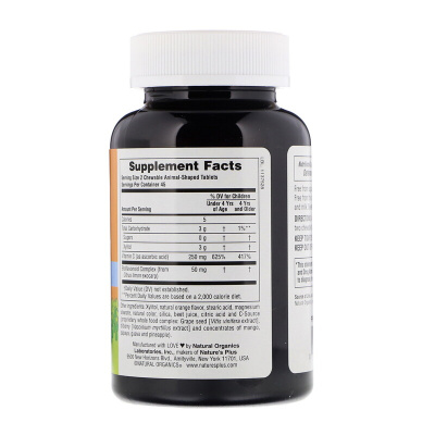 NaturesPlus Source of Life Animal Parade Vitamin C (витамин C без сахара для детей) вкус натурального апельсинового сока 90 таблеток