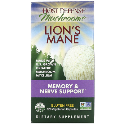 Fungi Perfecti  Host Defense Lion's Mane Memory & Nerve Support (Ежовик гребенчатый поддержка памяти и нервной системы) 120 капсул