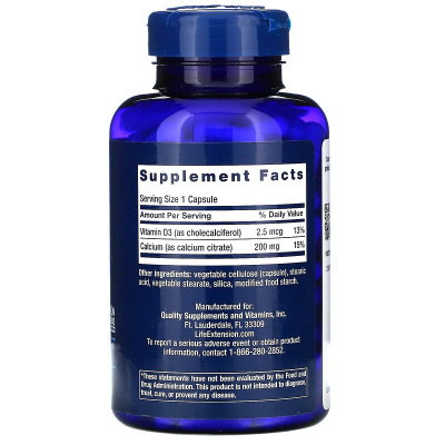 Life Extension Calcium Citrate with Vitamin D (цитрат кальция с витамином D3) 200 капсул