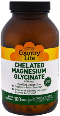 Country Life Chelated Magnesium Glycinate (Хелатный глицинат магния) 400 мг 180 таблеток