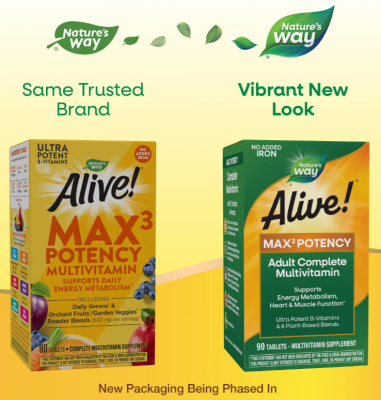Nature's Way Alive! Max3 Potency (Мультивитаминный комплекс без железа) 90 таблеток, срок годности 30/09/2025