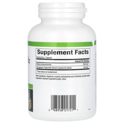 Natural Factors Betaine Hydrochloride (HCl) with Fenugreek (бетаина гидрохлорид с пажитником) 500 мг 180 капсул