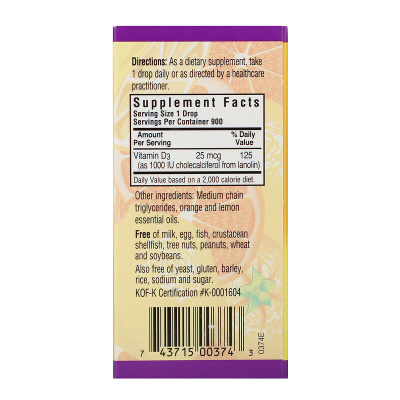 Bluebonnet Nutrition Liquid Vitamin D3 Drops (Жидкий витамин D3 в каплях) натуральный цитрусовый вкус 1,000 МЕ 30 мл