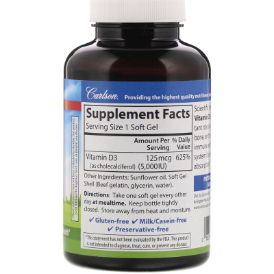 Carlson Labs Vitamin D3 (Витамин D3) 125 мкг (5,000 МЕ), 360 капсул