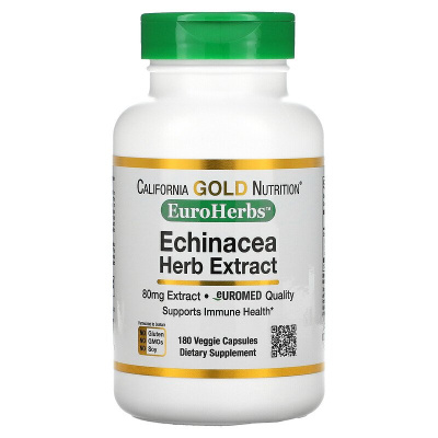 California Gold Nutrition EuroHerbs Echinacea Herb Extract (экстракт эхинацеи) 80 мг 180 вегетарианских капсул