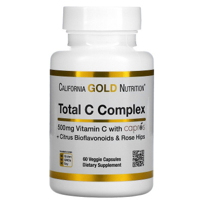 California Gold Nutrition Total C Complex (комплекс с витамином C и Capros цитрусовыми биофлавоноидами и шиповником) 500 мг 60 вег. капсул