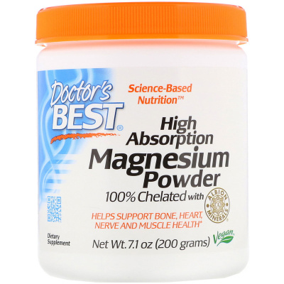 Doctor's Best High Absorption Magnesium Powder 100% Chelated with Albion Minerals (Хелатированный легкоусвояемый магниевый порошок с формулой Albion Minerals) 200 гр, срок годности 07/2026