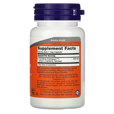 Now Foods L-Carnitine 500 мг 30 вег. капсул