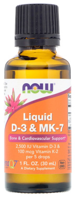 Now Foods Liquid D-3 & MK-7 (Жидкий витамин Д-3 и МК-7) 30 мл