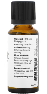 NOW Essential Oils Black Pepper 100% pure (эфирные масла, масло черного перца) 30 мл
