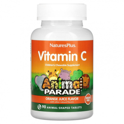 NaturesPlus Source of Life Animal Parade Vitamin C (витамин C без сахара для детей) вкус натурального апельсинового сока 90 таблеток