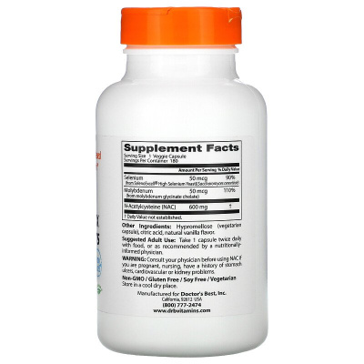 Doctor's Best NAC Detox Regulators (N-ацетилцистеин для регуляции процесса детоксикации) 180 капсул