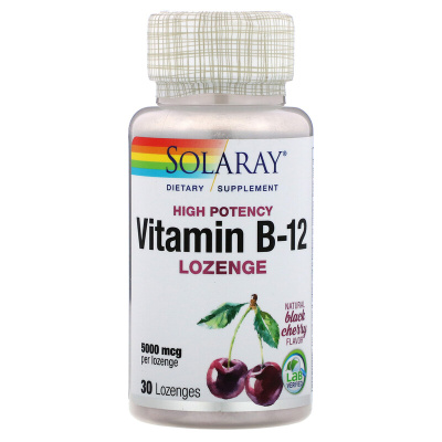 Solaray Vitamin B-12 (Витамин Б-12) со вкусом черной вишни 5,000 мкг 30 пастилок