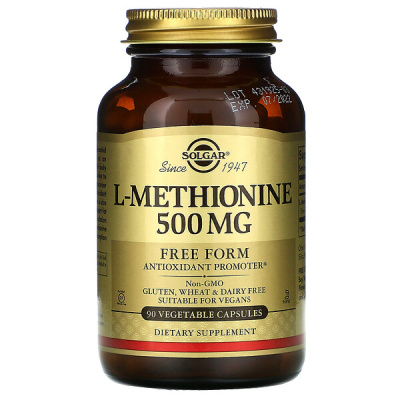 Solgar L-Methionine (L-метионин) 500 мг 90 капсул.