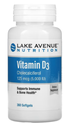 Lake Avenue Nutrition Vitamin D3 (Витамин D3) 125 мкг (5000 МЕ) 360 гелевых капсул